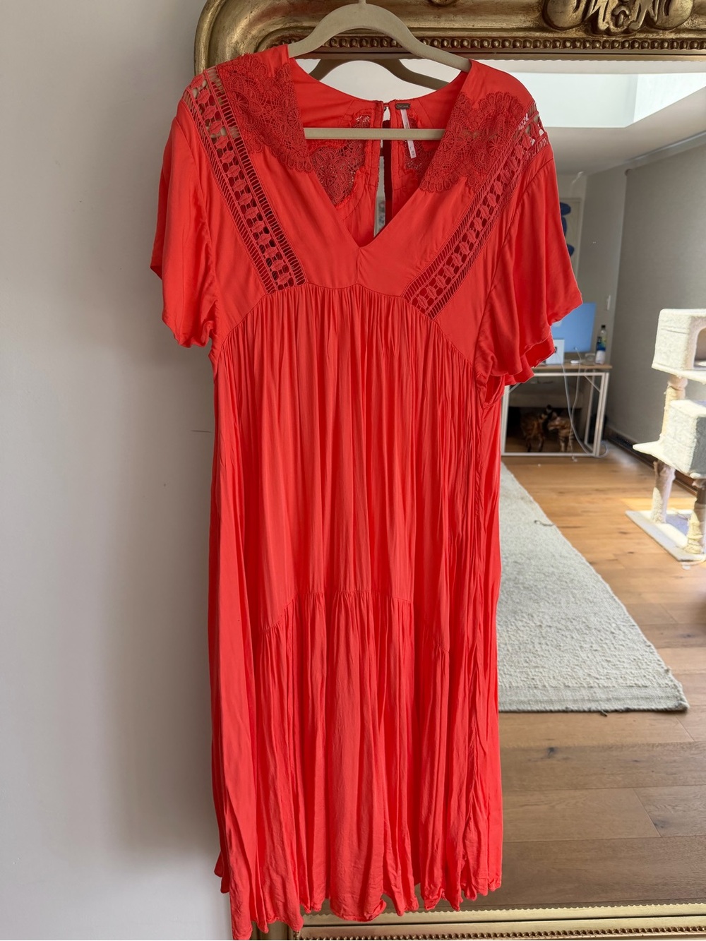 Free People Coral Lace-Trim Midi Dress